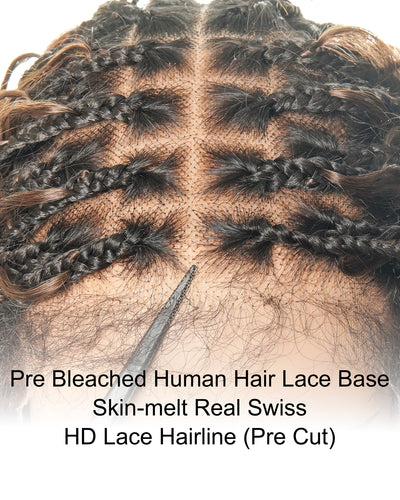 Kiki - 16" Pre Bleached Swiss HD Lace Human Hair Curls Full Lace Knotless Boho Box Braided Wig