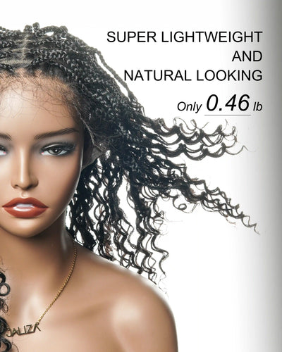 18" Wavy Box Braided Wig With Human Hair Curly Ends Pre Bleached Knots