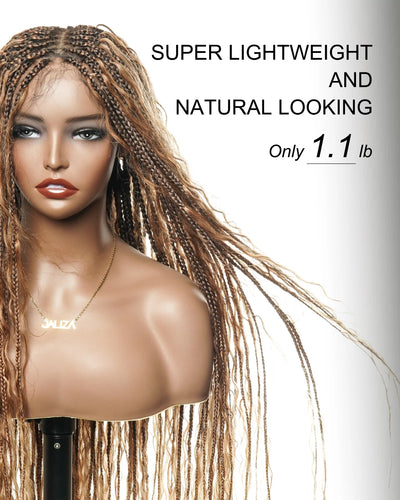 Super High Density 36" Blend Color #30/27 Pre Bleached HD Lace 121 Strands Knotless Boho Box Braided Wig