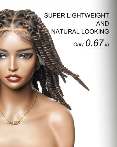 14" Soft Jumbo Twist Pre Bleached Human Hair Lace Base HD Full Lace Braided Wig