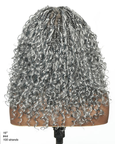 16" Salt & Pepper Deep Wave Curls Glueless HD Full Lace Boho Box Braided Wig – Human Hair & Synthetic Blend