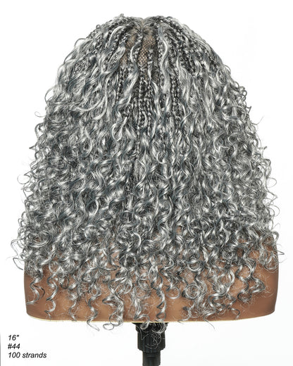 16" Salt & Pepper Deep Wave Curls HD Full Lace Boho Box Braided Wig – Human Hair & Synthetic Blend