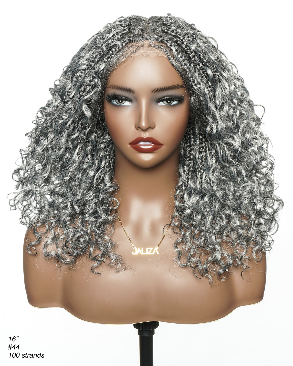 16" Salt & Pepper Deep Wave Curls HD Full Lace Boho Box Braided Wig – Human Hair & Synthetic Blend