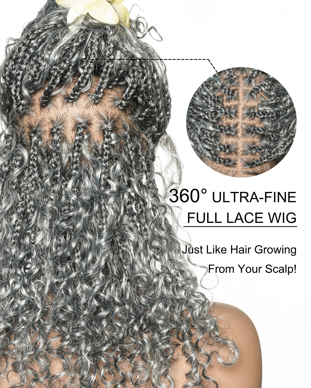16" Salt & Pepper Deep Wave Curls HD Full Lace Boho Box Braided Wig – Human Hair & Synthetic Blend