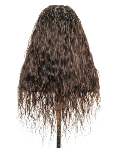 Michelle - Salon-Style Glueless Miracle Braided Wig Pre-Bleached Swiss HD Full Lace Boho Box Braids Bora Bora Human Hair Body Wave Curls