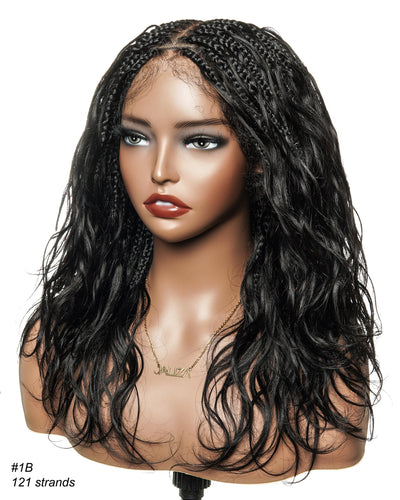 Michelle - Salon-Style Glueless Miracle Braided Wig Pre-Bleached Swiss HD Full Lace Boho Box Braids Bora Bora Human Hair Body Wave Curls