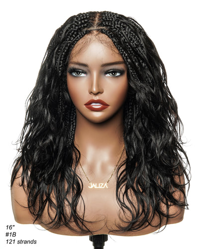 Michelle - Salon-Style Glueless Miracle Braided Wig Pre-Bleached Swiss HD Full Lace Boho Box Braids Bora Bora Human Hair Body Wave Curls