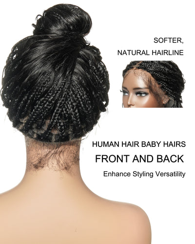 Michelle - Salon-Style Glueless Miracle Braided Wig Pre-Bleached Swiss HD Full Lace Boho Box Braids Bora Bora Human Hair Body Wave Curls