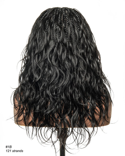 Michelle - Salon-Style Glueless Miracle Braided Wig Pre-Bleached Swiss HD Full Lace Boho Box Braids Bora Bora Human Hair Body Wave Curls