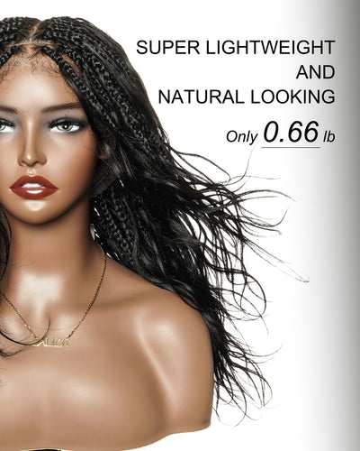 Michelle - Salon-Style Glueless Miracle Braided Wig Pre-Bleached Swiss HD Full Lace Boho Box Braids Bora Bora Human Hair Body Wave Curls