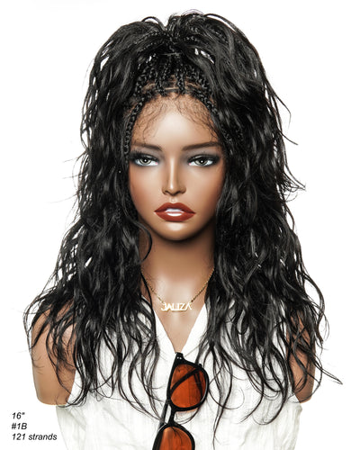 Michelle - Salon-Style Glueless Miracle Braided Wig Pre-Bleached Swiss HD Full Lace Boho Box Braids Bora Bora Human Hair Body Wave Curls