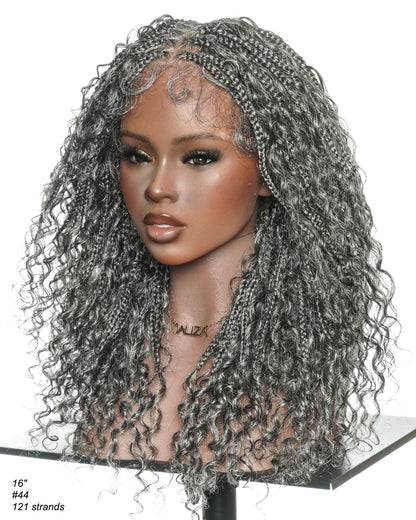 18" Water Wave Salt & Pepper Swiss HD Full Lace Braided Wig