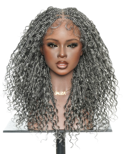18" Water Wave Salt & Pepper Glueless Swiss HD Full Lace Braided Wig