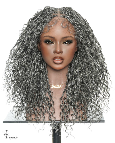 18" Water Wave Salt & Pepper Glueless Swiss HD Full Lace Braided Wig