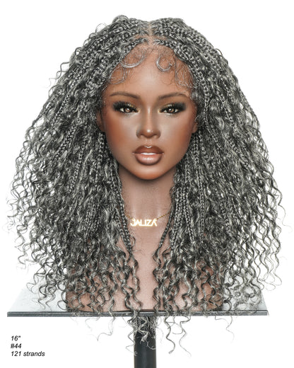 18" Water Wave Salt & Pepper Swiss HD Full Lace Braided Wig