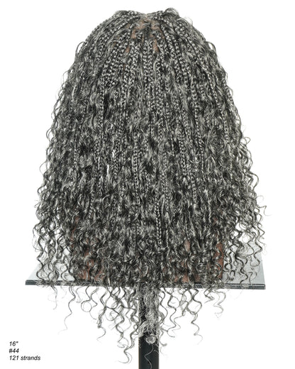 18" Water Wave Salt & Pepper Swiss HD Full Lace Braided Wig