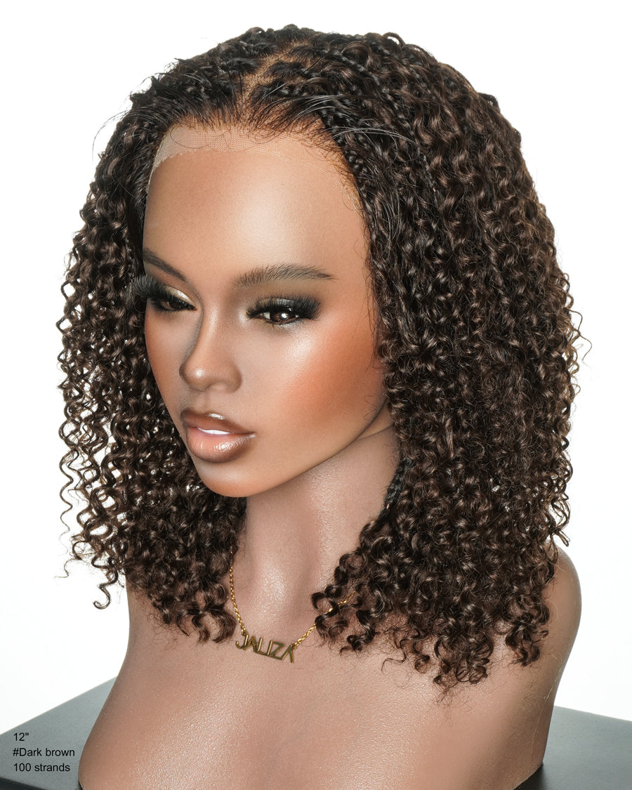 Lulu Bob 12" Pre Bleached Glueless Swiss HD Full Lace Knotless Boho Box Wig With Human Hair Curly Wave Boho Curls