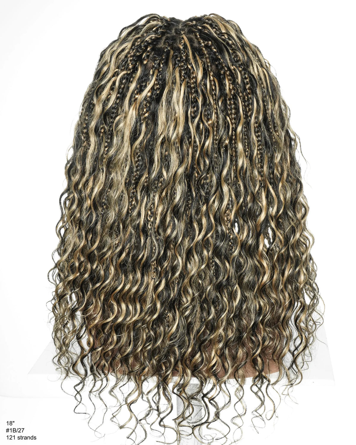 Kiki - Peluca de encaje completo suizo HD sin pegamento de 45 cm, cabello humano rizado, trenzas bohemias, color negro