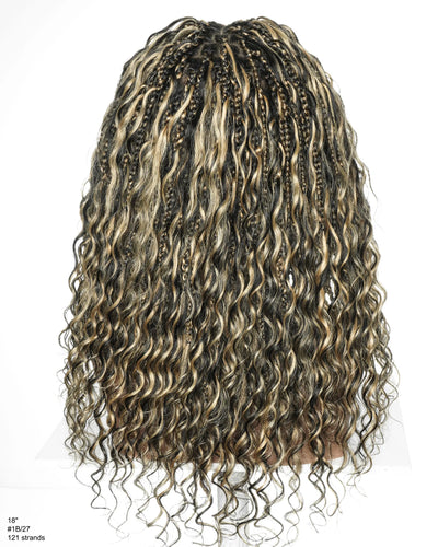 Kiki - Peluca de encaje completo suizo HD sin pegamento de 45 cm, cabello humano rizado, trenzas bohemias, color negro