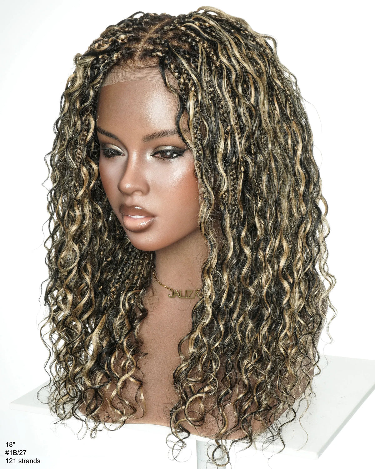 Kiki - Peluca de encaje completo suizo HD sin pegamento de 45 cm, cabello humano rizado, trenzas bohemias, color negro