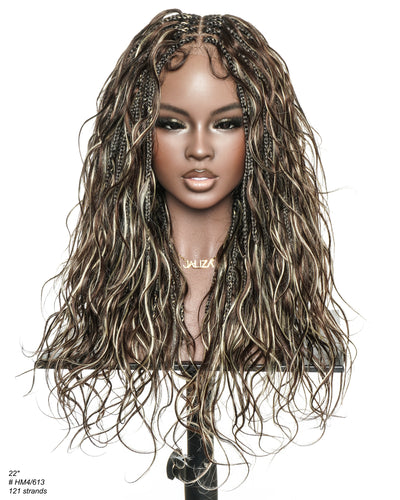 Michelle - Salon-Style Glueless Miracle Braided Wig Pre-Bleached Swiss HD Full Lace Boho Box Braids Bora Bora Human Hair Body Wave Curls