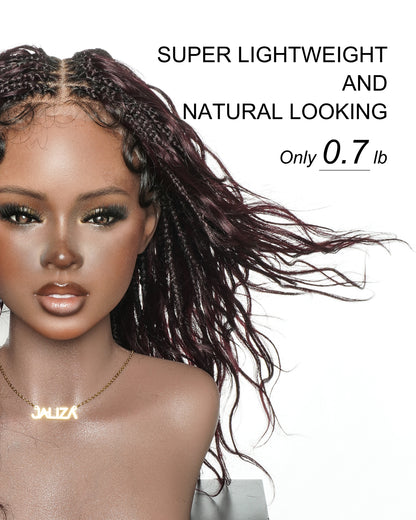 Michelle - Dark Burgundy Human Hair Curls Swiss HD Full Lace Boho Box Braided Wig