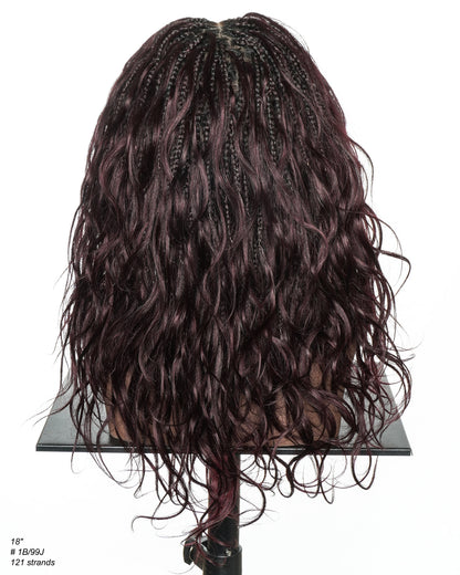 Michelle - Dark Burgundy Human Hair Curls Swiss HD Full Lace Boho Box Braided Wig