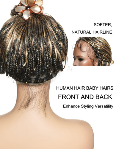 Michelle - Salon-Style Glueless Miracle Braided Wig Pre-Bleached Swiss HD Full Lace Boho Box Braids Bora Bora Human Hair Body Wave Curls