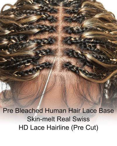 Michelle - Salon-Style Glueless Miracle Braided Wig Pre-Bleached Swiss HD Full Lace Boho Box Braids Bora Bora Human Hair Body Wave Curls