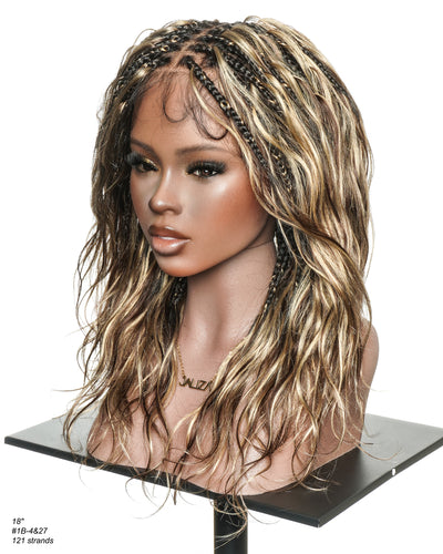 Michelle - Salon-Style Glueless Miracle Braided Wig Pre-Bleached Swiss HD Full Lace Boho Box Braids Bora Bora Human Hair Body Wave Curls