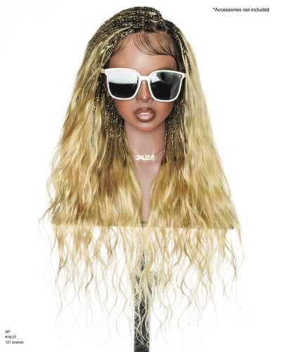 Michelle - Salon-Style Glueless Miracle Braided Wig Pre-Bleached Swiss HD Full Lace Boho Box Braids Bora Bora Human Hair Body Wave Curls