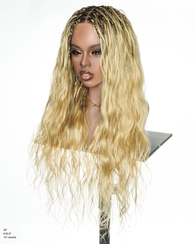 Michelle - Salon-Style Glueless Miracle Braided Wig Pre-Bleached Swiss HD Full Lace Boho Box Braids Bora Bora Human Hair Body Wave Curls