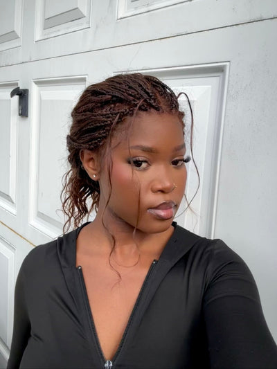 Michelle - Salon-Style Glueless Miracle Braided Wig Pre-Bleached Swiss HD Full Lace Boho Box Braids Bora Bora Human Hair Body Wave Curls