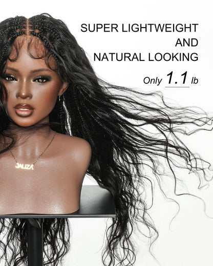 Michelle Luxury 30" 250 Density Pre Bleached HD Full Lace Bora Bora Boho Box Braided Wig With Human Hair Boho Curls