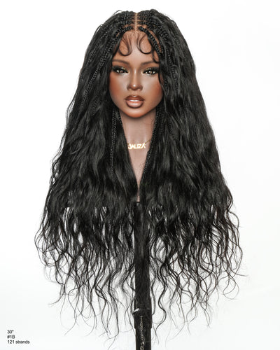 Michelle - Salon-Style Glueless Miracle Braided Wig Pre-Bleached Swiss HD Full Lace Boho Box Braids Bora Bora Human Hair Body Wave Curls