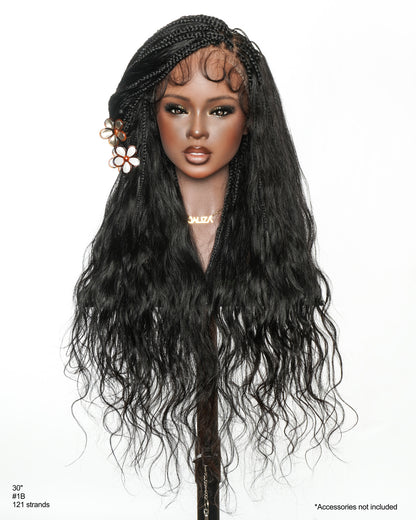 Michelle Luxury 30" 250 Density Pre Bleached HD Full Lace Bora Bora Boho Box Braided Wig With Human Hair Boho Curls