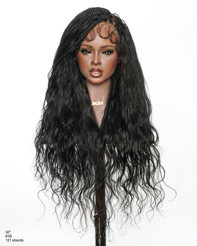 Michelle - Salon-Style Glueless Miracle Braided Wig Pre-Bleached Swiss HD Full Lace Boho Box Braids Bora Bora Human Hair Body Wave Curls