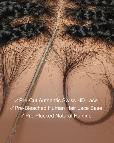 Michelle Luxury 30" 250 Density Pre Bleached Swiss HD Full Lace Bora Bora Boho Box Braided Wig With Human Hair Boho Curls