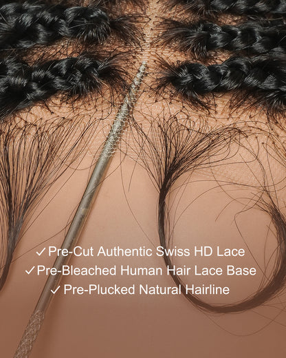 Michelle Luxury 30" 250 Density Pre Bleached HD Full Lace Bora Bora Boho Box Braided Wig With Human Hair Boho Curls
