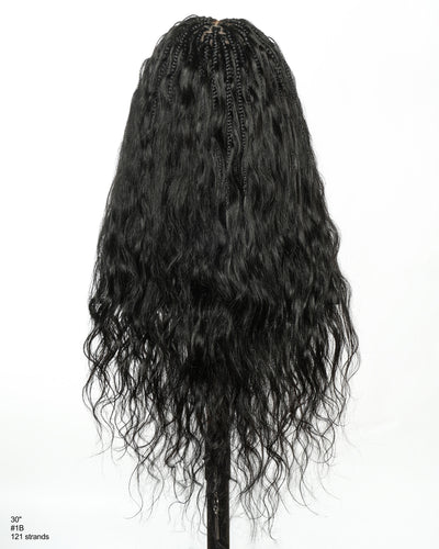 Michelle - Salon-Style Glueless Miracle Braided Wig Pre-Bleached Swiss HD Full Lace Boho Box Braids Bora Bora Human Hair Body Wave Curls