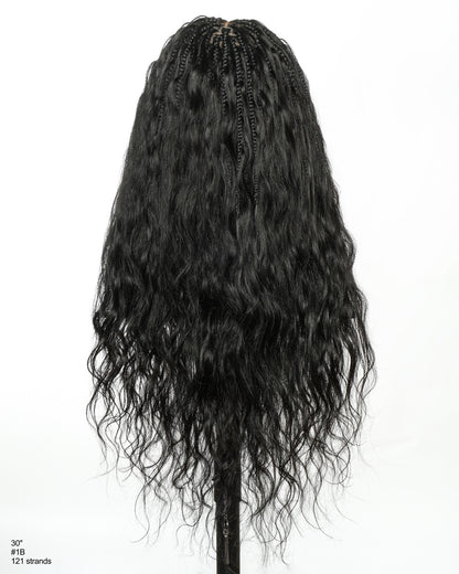 Michelle Luxury 30" 250 Density Pre Bleached HD Full Lace Bora Bora Boho Box Braided Wig With Human Hair Boho Curls