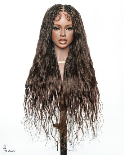 Michelle - Salon-Style Glueless Miracle Braided Wig Pre-Bleached Swiss HD Full Lace Boho Box Braids Bora Bora Human Hair Body Wave Curls