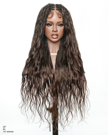 Michelle Luxury 30" 250 Density Pre Bleached Swiss HD Full Lace Bora Bora Boho Box Braided Wig With Human Hair Boho Curls