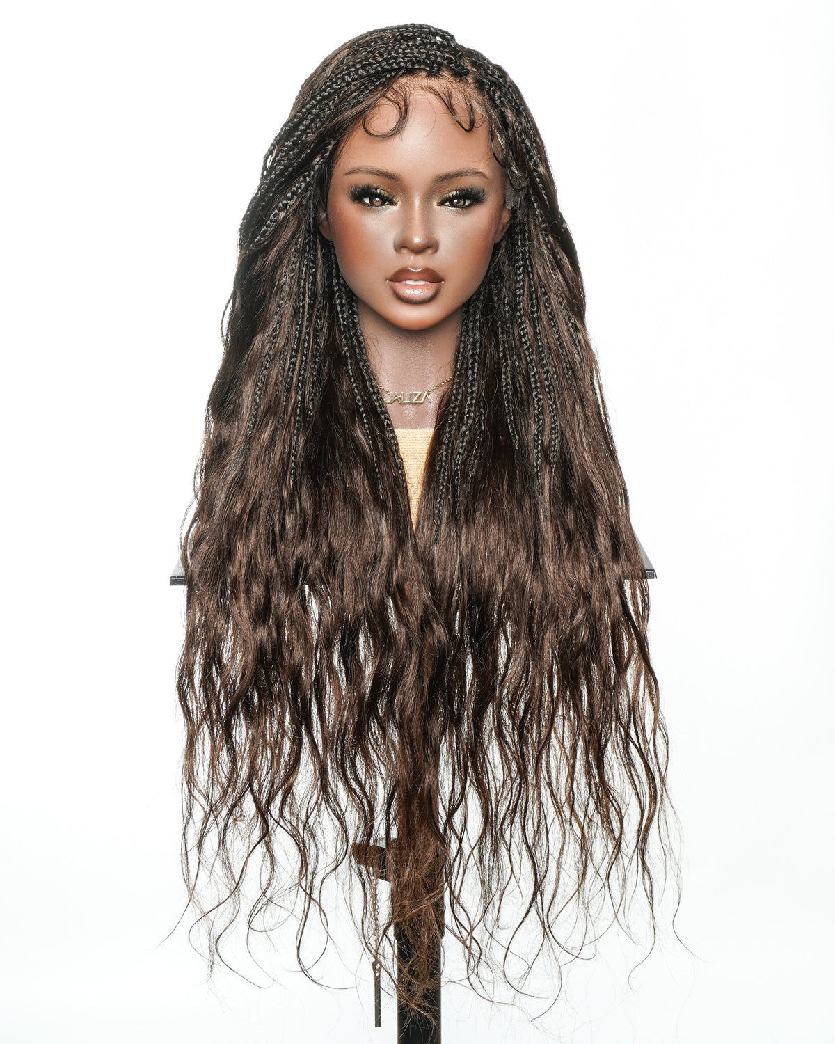Michelle Luxury 30" 250 Density Pre Bleached Swiss HD Full Lace Bora Bora Boho Box Braided Wig With Human Hair Boho Curls