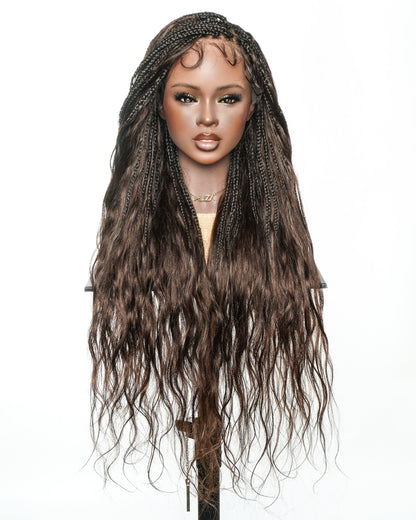 Michelle Luxury 30" 250 Density Pre Bleached Swiss HD Full Lace Bora Bora Boho Box Braided Wig With Human Hair Boho Curls