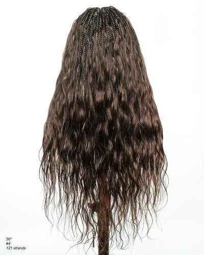 Michelle - Salon-Style Glueless Miracle Braided Wig Pre-Bleached Swiss HD Full Lace Boho Box Braids Bora Bora Human Hair Body Wave Curls