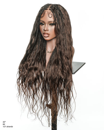 Michelle - Salon-Style Glueless Miracle Braided Wig Pre-Bleached Swiss HD Full Lace Boho Box Braids Bora Bora Human Hair Body Wave Curls