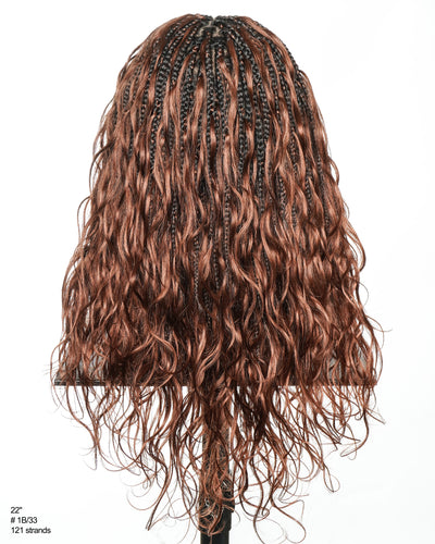 Michelle - Salon-Style Glueless Miracle Braided Wig Pre-Bleached Swiss HD Full Lace Boho Box Braids Bora Bora Human Hair Body Wave Curls