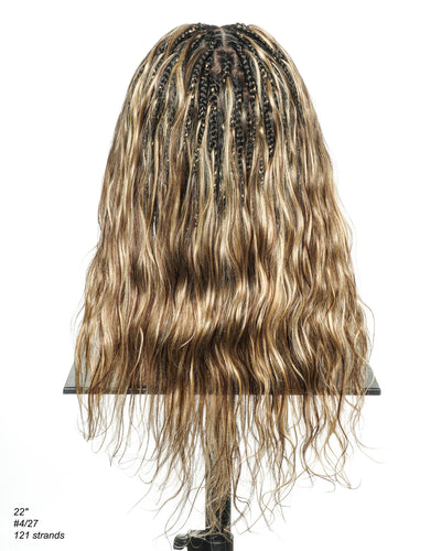 Michelle - Salon-Style Glueless Miracle Braided Wig Pre-Bleached Swiss HD Full Lace Boho Box Braids Bora Bora Human Hair Body Wave Curls
