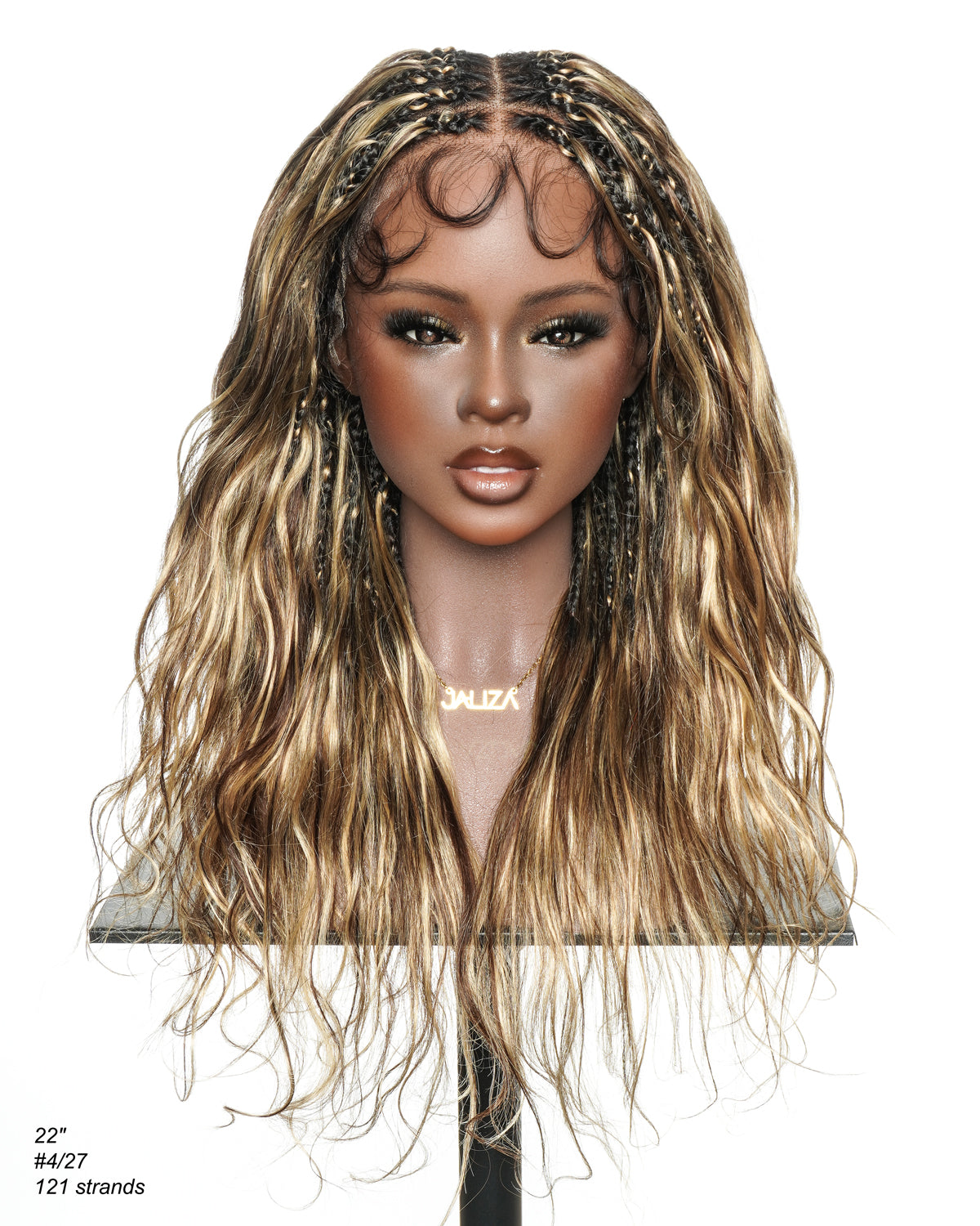 Michelle - Braided Wig Bora Bora Human Hair Body Wave Pre Bleached HD Full Lace Boho Box Braids